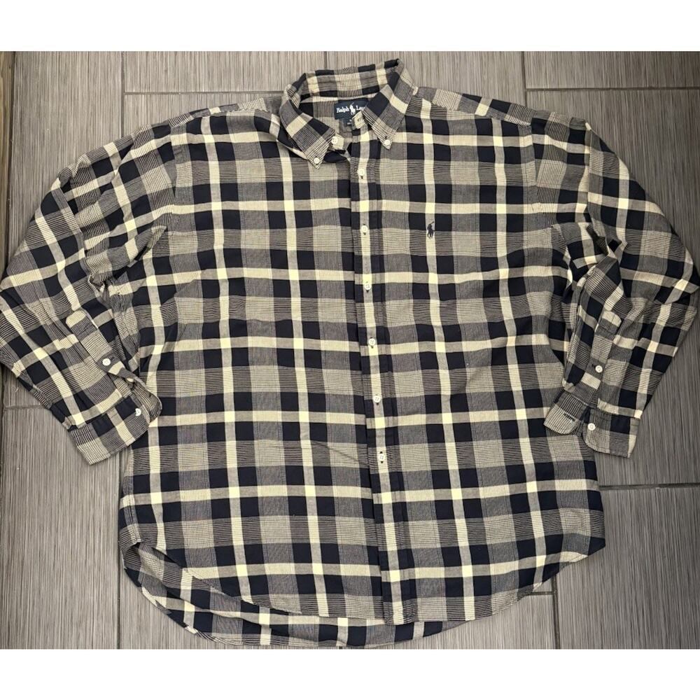 Ralph Lauren Men’s Blake Black/Brown Plaid Cotton Flannel Shirts Size XL